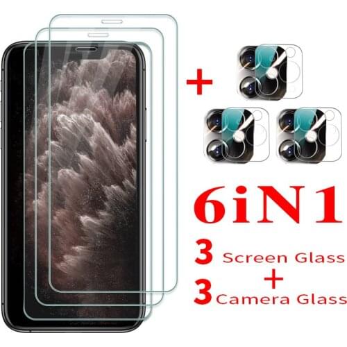 6 In 1 for iphone 11 Pro Max 12 mini Glass Screen Protector Safety Protective Film for iphone 11 12 pro Camera Protection Glass