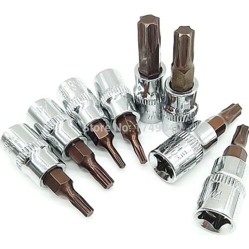8pcs Torx Bit Socket T8 T10 T15 T20 T25 T27 T30 T40 Chrome Vanadium Steel 1/4" Square Drive Adapter Socket Torx Bits Screwdriver