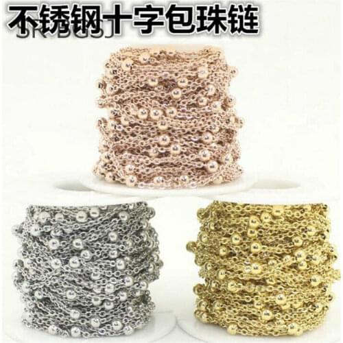 Free Shipping 10m Jewelry Design DIY 304 Stainless Steel Titanium Anti Allergy Bead Ring Chain
