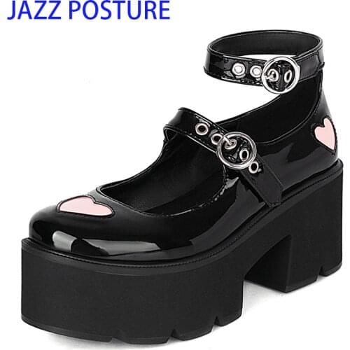 Big Size 35-43 New Womens Platform Shoes Cute Heart Thick High Heels Female Round Toe Fashion Punk Shoes Woman z763