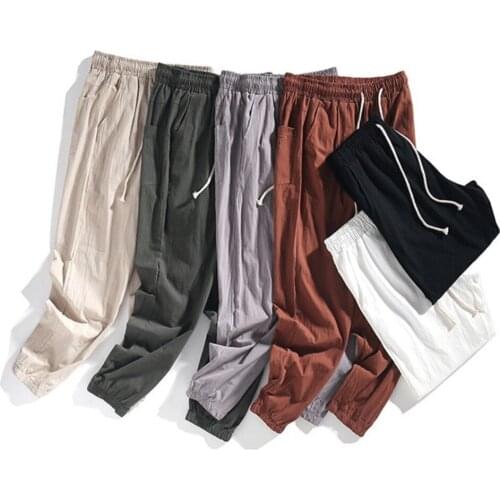 Mens Harem Pants Long Loose Trousers Elastic Waist Lace-up Color Khaki Black Summer Fashion Trend 2021 -40