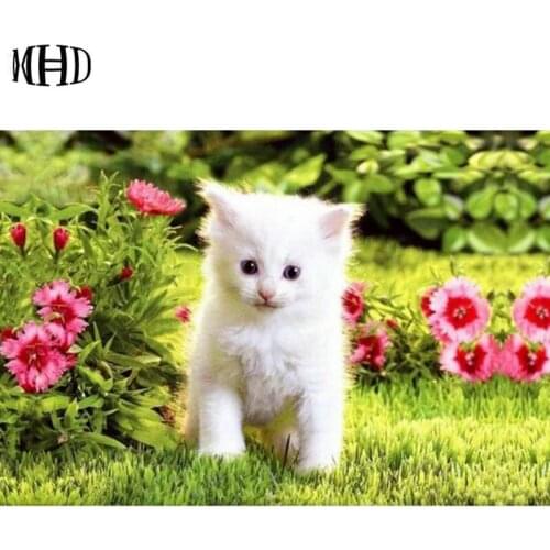 DIY Diamond Embroidery Cute Cats Flowers Crystal Decorations Picture 3D Diamond Painting Full Round Diamond Cross Stitch Kit