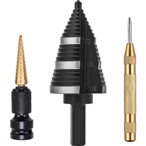 GanWei Double Fluted Faster Drilling Step Drill Bit Professional Unibit Drill Bit 7/8 to 1-3/8-In for Metal Steel Wood Aluminum