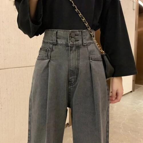 New Spring Wide Leg Jeans for Women Bottom Denim Pants High Waist Full Length Clothing Trousers Vintage Straight Streetwear