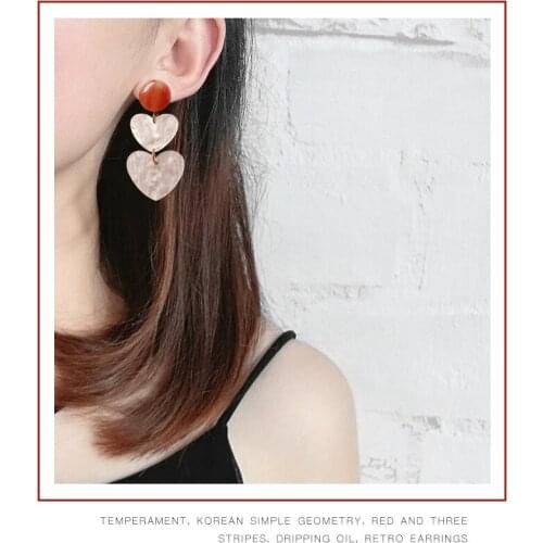 Sweet Pink Heart Resin Elegant Earring Acetic Acid Drop Light Weight Party Jewelry Accessories