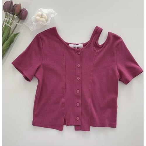 T-shirt Womens Fashion Summer 2021 New Style Korean Womens Clothing Niche Design Irregular Short Short-sleeved Top Ins