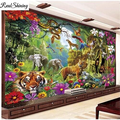 Tigers Jungle Forest Nature Landscape 5d diamond painting diy full drill diamond embroidery mosaic Large Corridor decor F481
