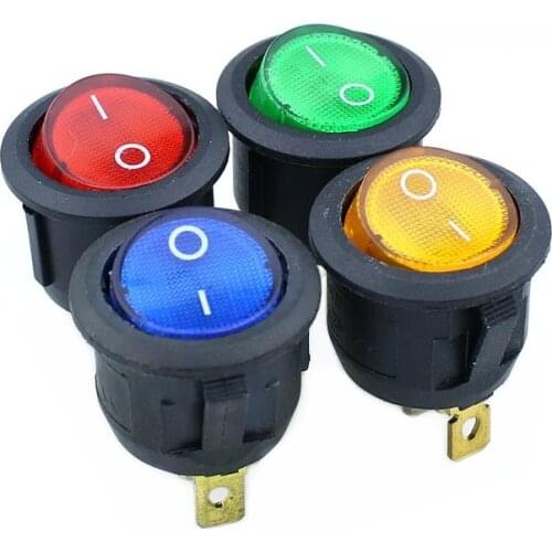 KCD1 Round Red, yellow and blue green 3Pin SPDT ON/OFF Rocker Power Switch AC 125V/10A 250V/6A With light