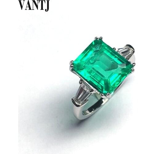 VANTJ Real 10K Gold Lab Grown Created Emerald Rings Colombia Emerald Moissanite Fine Jewelry Women Party Wedding Gift