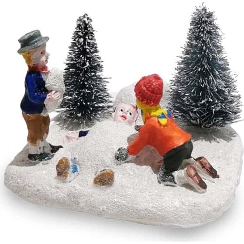 Christmas Village Collecotion Figurines Accessories Kid Playing Figurine of Xmas Decoration Merry Christmas Holiday Scene Decor