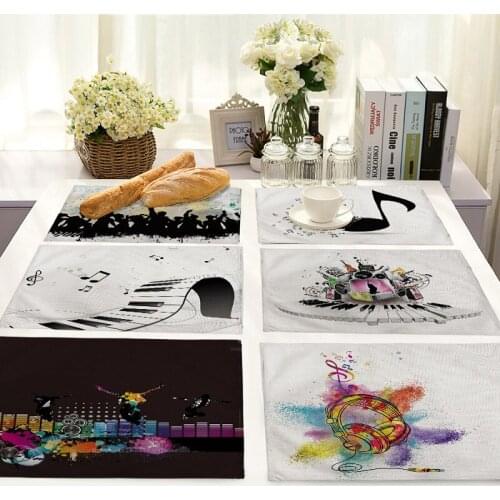 Creative Music Life 4 pieces Set Kitchen Table Mats Cotton Linen Table Napkin Musical Instrument Pattern Decorative Placemats