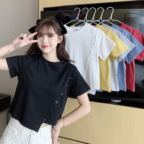 Tops Summer New Korean Version of Irregular and Careful Machine Short-sleeved T-shirt Design Niche Tops for Women