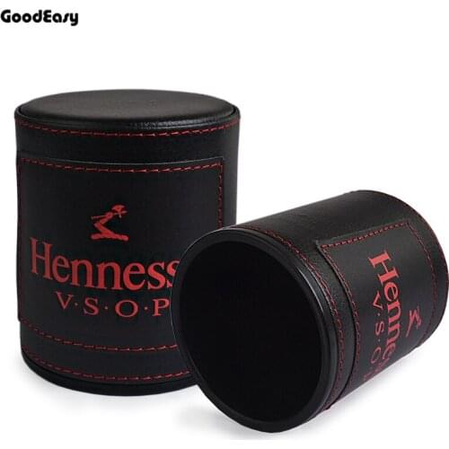 Hot Black Hennessy Leather Dice Cup Set&Plastic and 6pcs Acrylic Polyhedral Dices Gambling Poker Drinking Board Game Dice Box
