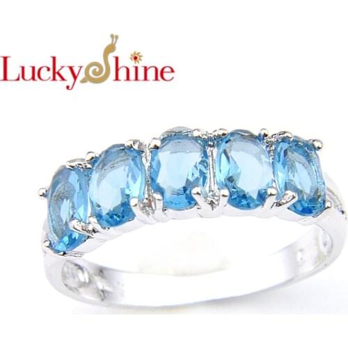Luckyshine New Arrival Oval Rings Silver Vintage Classic Blue Zircon Woman Rings Jewelry Russia USA Party Rings