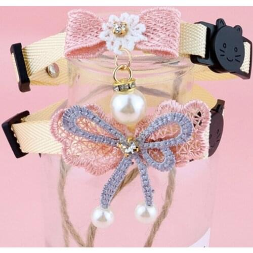 Pet Cute Pearl Collar Handmade Bowknot and Flower Adjustable Necklace Collars for Parties Weddings Holidays, 2 Pcs-set
