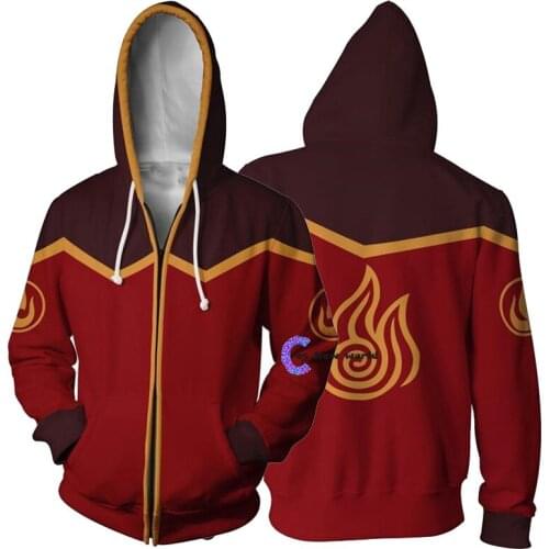 Men Women Avatar: Last Airbender Costumes Hoodies 3D Printing Cosplay Zipper Fashion Flame Sweatshirts Spring Autumn Jackets