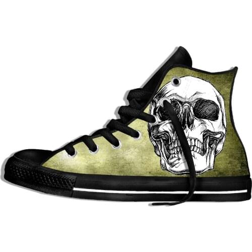Mens 3D Printing Skull Pattern Lace-up Canvas Shoes Men 3D Printed Sneaker for Men High-Top Breathable Traveling Shoes Flats