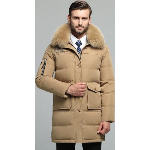Men long winter coat for men, natural fox fur collar, plus size, down warm jacket, doudoune homme