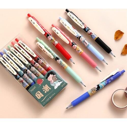 6pcs Dynasty Tang Pen Set Retro Chinese Girl 0.5mm Ballpoint Black Color Gel Ink Pens for Writing Marker Office School F120