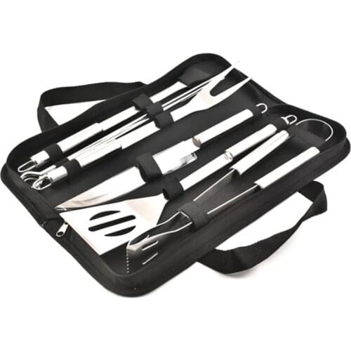 9pcs Kitchen BBQ Utensil Outdoor Camping BBQ Grilling Tools Set Stainless Steel Barbecue Grill Supplies Kit with Organizer Bag
