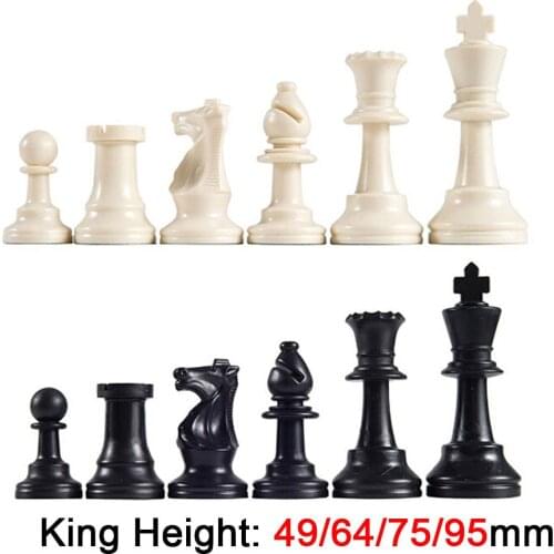 32 Medieval Plastic Chess Pieces Set King Height 64 & 75 & 95 mm Chess Game Standard Chessmen for International Competition IA13