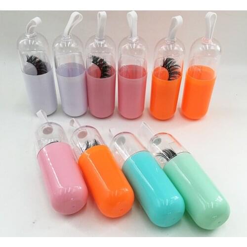 New Design Capsule Lash Boxes Eyelash Packaging Box 3D Mink Lashes Natural Long Strip False Eyelashes