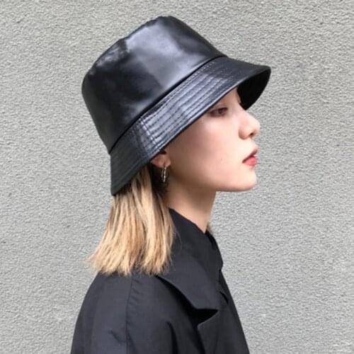 Adult Summer Foldable Bucket Hats Women Winter Faux Leather Solid Colored Sun Protection Bucket Hat Fisherman Cap Outdoor New