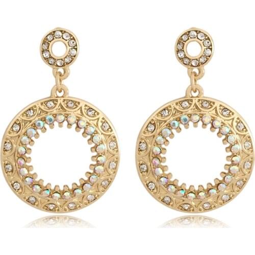 Causal Gold Color Plating Stone inside Arouind Shiny Circle Drop Earrings For Women Girl Bohemia Jewelry Accessory