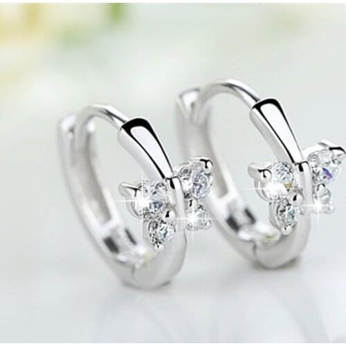 MENGYI Simple Dainty Butterfly Hoop Earrings Luxury Crystal Zircon Silvery Clip Earrings Womens Wedding Jewelry Free Shipping