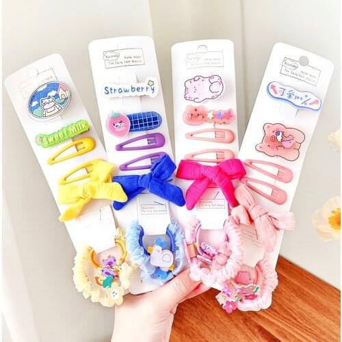 8/16 Pcs/Set Children Cute Colors Cartoon Bow Scrunchies Rubber Bands Hairpins Baby Girls Lovely Hair Clips Kid Hair Accessories