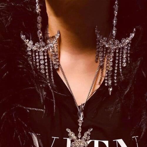 Luxury Rhinestone Long Tassel Anchor Charms Drop Earrings for Women Christmas Bling Crystal Chain Tassel Dangle Earrings Jewelry