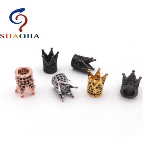 SHAOJIA Fashion Manual Making DIY Beads Bracelets Necklace Accessories Micro Black Zircon 11mm Crown Making Personality Jewelry