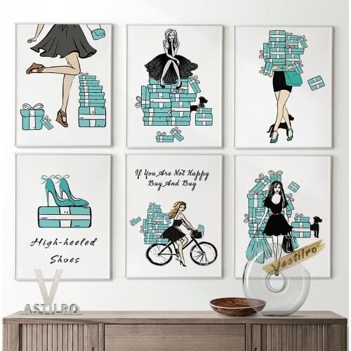 Modern Minimalist Fashion Girl Illustration Art Prints Poster Shopping Mall Wall Picture Canvas Painting Shop Store Home Decor