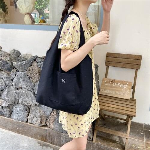Embroidery Symbol Shopping Bag for Women 2021 New Lady Large Capacity Korean Fashion Canvas Shoulder Tote Bags Students Handbags