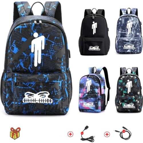 Luminous Anti-theft Laptop BILLIE EILISH Backpack For Teenager Boys Girls Student School Backpack Men Women Rucksack