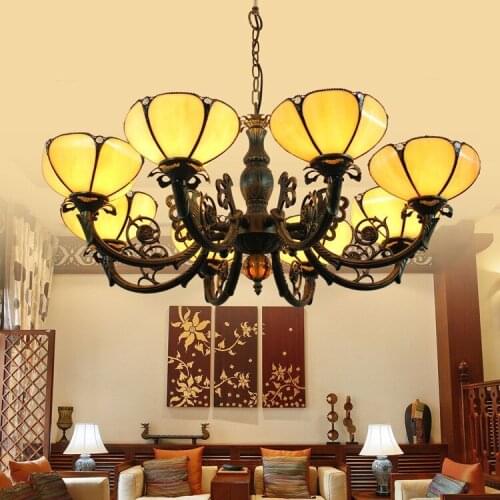 Tiffany Baroque Stained Glass Suspended Luminaire E27 110-240V Chain Pendant lights for Home Parlor Dining Room