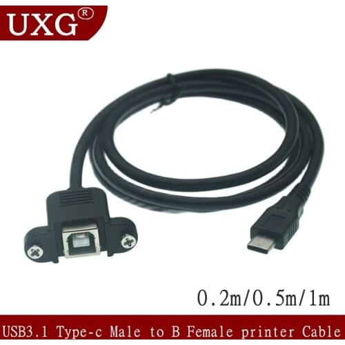 USB-C USB 3.1 Type-c Male Connector To USB 2.0 B Type Female Data Printer Cable Screw Design Helps For Printer Scanner Fax 1m