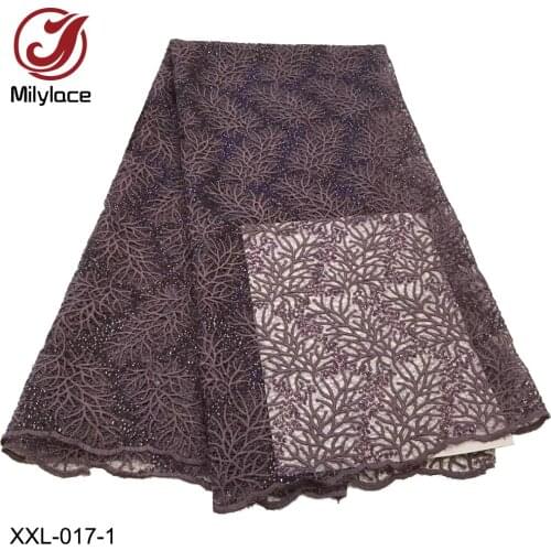 High Quality Embroidery Lace Fabric Fine African Shiny Sequins Lace Fabric Nigerian Lace Fabric for Garment XXL-017