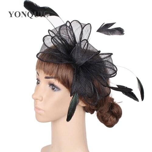 Sinamay Elegant Women Black Fascinator Hats Good Bridal Wedding Hair Accessories Cocktail Hat Kentucky Millinery Headband SYF280