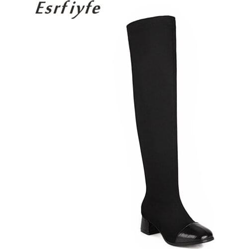 ESRFIYFE New Fashion Winter Over The Knee Boots Women Stretch Fabric Thigh High Woman Shoes Long Botas Feminina Zapatos De Mujer