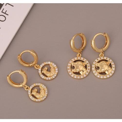 Andshiny Punk Boy Golden Leopard Head Charms Earrings Girls Couple Earrings Animal Round Pendant Eardrop Women Jewelry Gifts