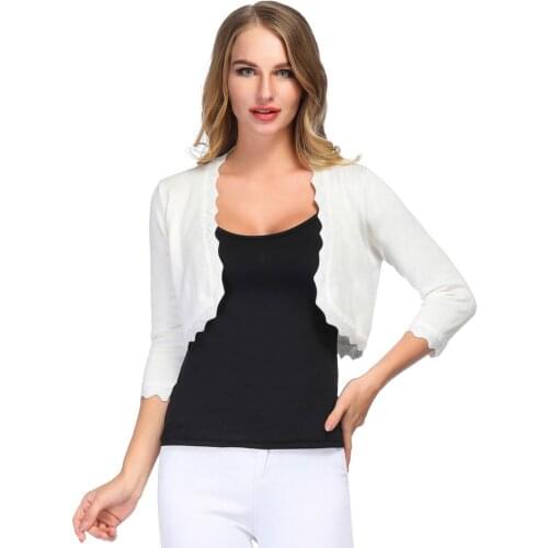 Kate Kasin Women Jacket Coat Fit Tops 3/4 Sleeve Open Front Cropped Length Party Bolero Shrug Elegant knitwear Knitting Cardigan