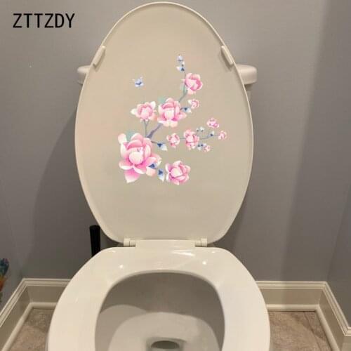 ZTTZDY 20.7*23.7CM Pink Flowers Fashion Toilet Seat Stickers Girl Bedroom Wall Decal Decor T2-0265