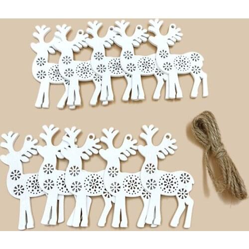 10pcs Christmas Wooden Deer Ornaments Unfinished Wood Cutouts Slices for Christmas Ornaments Hanging Decorations