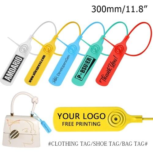 100 Custom Logo Print Label Tag Plastic Personalized Garment Shoe Bag Clothing Hang Labels Zip Ties 300mm/11.8"