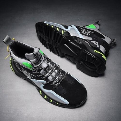 2021 Fashion High Top Sneakers Men Reflective Chunky Shoes Lace-Up Design Shoes Men Platform High Quality Casual Mens Sneakers