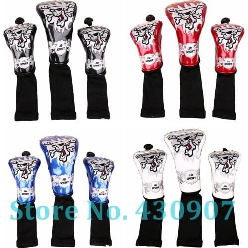 3pcs/set Skull Golf Club Driver Fairway Wood Head Cover Golf 1 3 5 Wood Cover with Long Neck