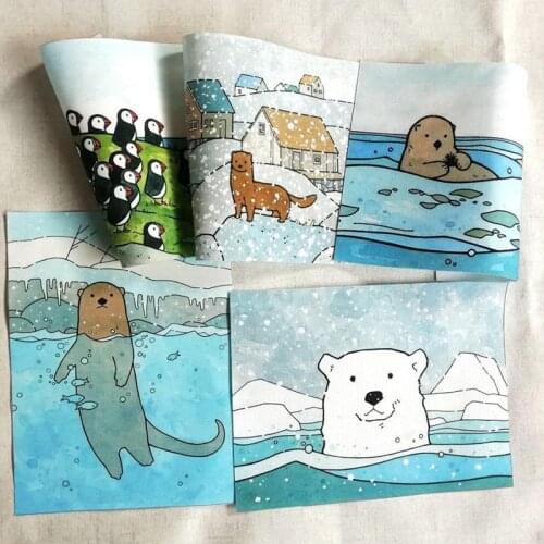 15*20cm 5PCS Arctic Antarctic cute animals cotton hand DIY fabric digital printing cloth sewing patchwork home decoration SL-156