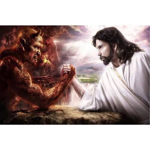 Jesus Vs Satan 5D Diamond Painting Angels and Devils Mosaic Diy Full Round Diamond Embroidery Cross Stitch Religion Home Decor