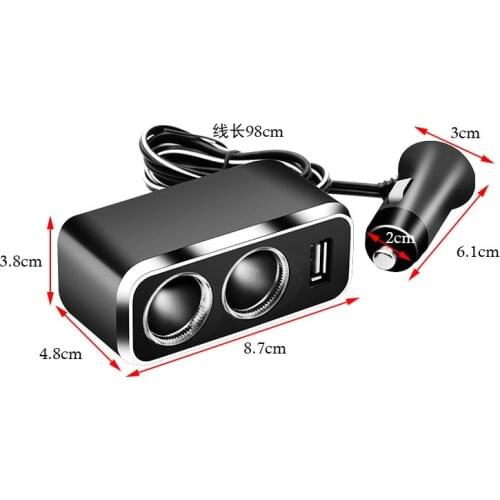 Shunwei two-hole car charger with USB one-two-cigarette socket one-tow two-strip SW-1929